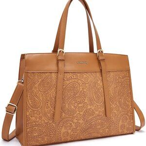 Laptop Tote Bag for Women 15.6 Inch Leather Work Bags Teacher Computer Purse Bri